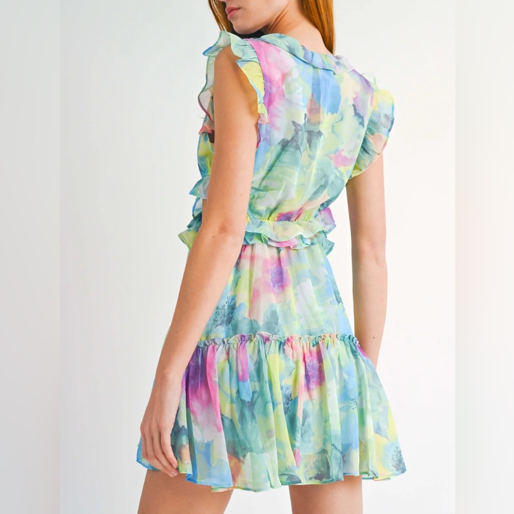 NWOT Floral Multicolor Ruffle Dress - Picture 4 of 4